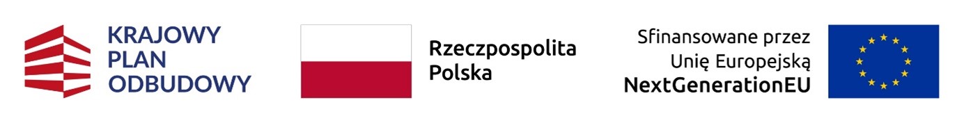 Logo Krajowy Plan Odbudowy, logo Rzeczpospolita Polska, Sfinanasowane przez Unię Europejską NextGenerationUE